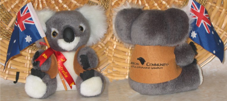 Cute 6 inch koala toy with flag in corporate jackets with your logo embroidery