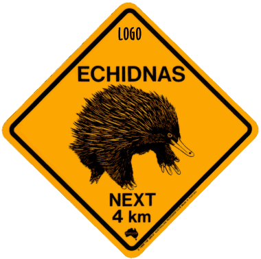 Corporate echidna road signs