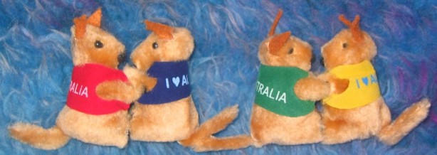 Corporate clip-on kangaroo toys with logo on jacket