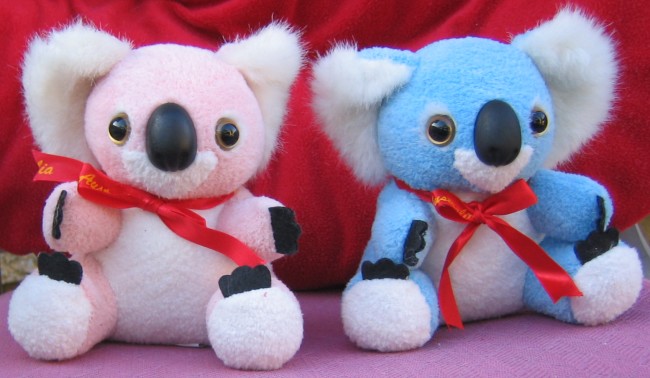 Pink and blue baby koalas are made of combination cotton and polyester material